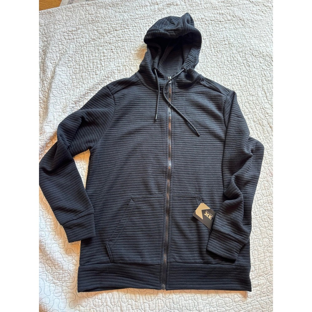 RBX Active Mens Full Zip‎ Hoodie Black Ribbed Textured Sweatshirt Size Medium